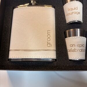 White Flask and Shot Glass Set